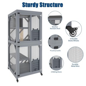 Catio, Outdoor Cat Enclosure - 4 Tiers on Wheels with Weatherproof Roof, Platforms, Resting Box, Scratch Post (68'' Window Catios) - 1 of 4