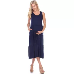 Maternity Plus Scoop Neck Tiered Midi Dress Blue 3X - White Mark