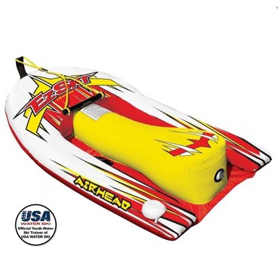 Airhead AHEZ-200 Big EZ Ski Inflatable Water Skiing Training Towable Lake Tube with Wooden Water Ski Trainings and Bindings