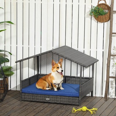 LOVMOR Rattan Dog Bed with Water-resistant Cushion