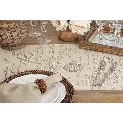 Vintage Script Print Natural Cotton Table Runner
