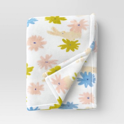 Recycled Poly Printed Floral and Bunny Easter Plush Throw White/Blue - Room Essentials™