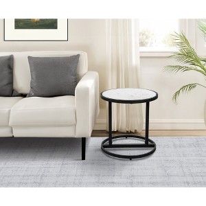 Royal Hampton 18" Round Side End Table with White Natural Marble Top and Classic Slim Black Iron Frame - 1 of 4