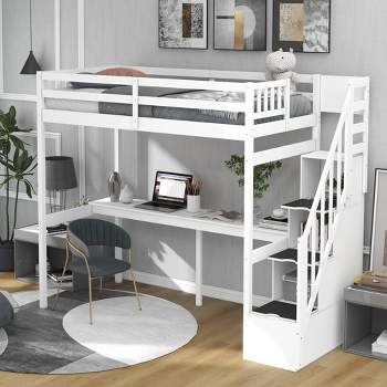 Twin Size Loft Bed with Storage Staircase and Built-in Desk-ModernLuxe