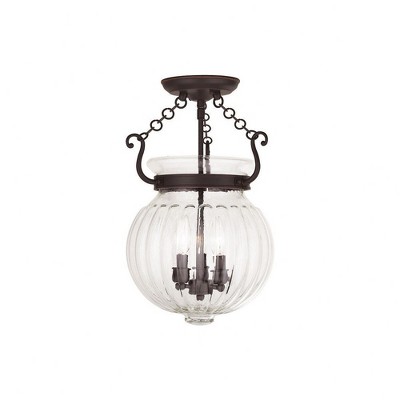 Livex Lighting Everett 3 - Light Semi-Flush Mount in  Antique Brass