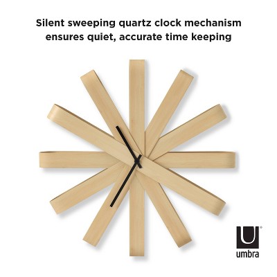 Natural Beech Wood Ribbon Wall Clock, 20" Diameter