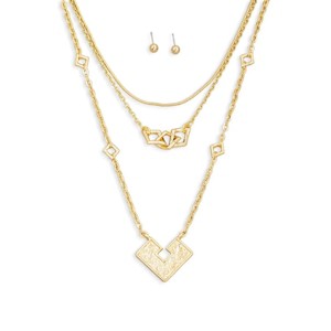 Slickblue Women's Square Pendant Necklace Set, Layered Chain With Ball Earrings, Fashion Jewelry, Silver/Gold - 1 of 3