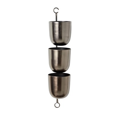 Set of 3 Metallic Silver Iron Hanging Wall Planters