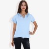 Anna-Kaci Women's Short Sleeve V-Neck Blouse with Double Layer Ruffle Sleeve Detail Casual and Chic for Everyday Wear - 3 of 4