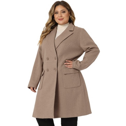 Agnes Orinda Women's Plus Size Winter Peacoat Notched Lapel Double Breasted  Long Overcoats Light Brown 4x : Target