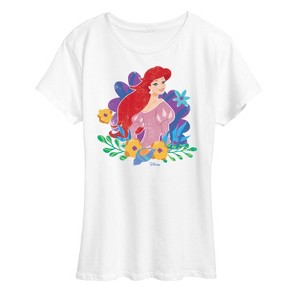 Women's - Disney Princess - Ariel And Flowers Short Sleeve Graphic T-Shirt - 1 of 4