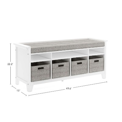 Creamy White Kids' Multi-Use Storage Bench with Cushion & Bins