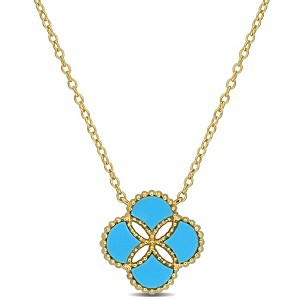 EVERLY JEWELRY | Yellow Plated Sterling Silver 11 1/5 CT TGW Created Turquoise Clover Necklace - 17 inch - 1 of 4