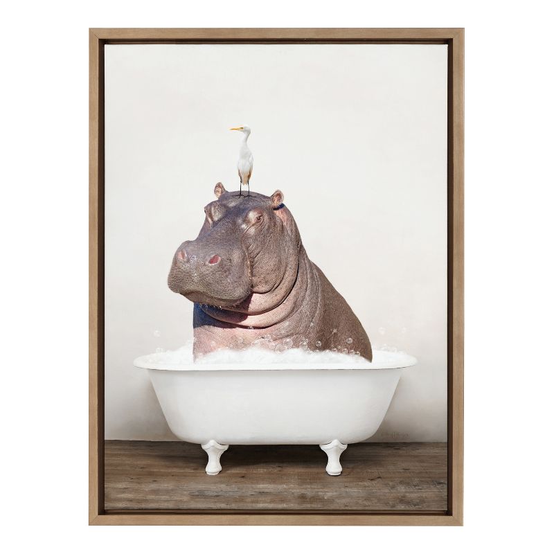 18&#34; x 24&#34; Sylvie Hippo and Bird in Rustic Bath Framed Canvas by Amy Peterson Gold - Kate &#38; Laurel All Things Decor, 3 of 8