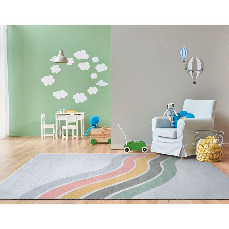 Well Woven Curved Rainbow Pastel Apollo Kids Collection Area Rug, 4 of 11