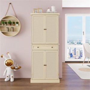 SKRAN 4 Door Storage Cabinet with 1 Drawer and with 4 Adjustable Inner Shelves, Natural Rattan Furniture for Living Room, Bedroom, Nursery - 1 of 4