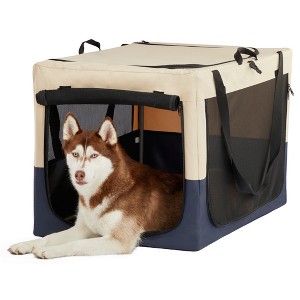 FURNIinspire Pet Crates And Houses Dog Crates Pet Cage, Pet Travel Crate, Adjustable Fabric Cover, 3 Door Design, Multicolored, 35.63"*23.23"*23.23" - 1 of 4