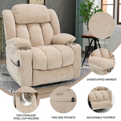Up to 350 LBS Lift Recliner Chair, Heavy Duty Motion Mechanism with 8-Point Vibration Massage and Lumbar Heating, USB and Type-C Ports