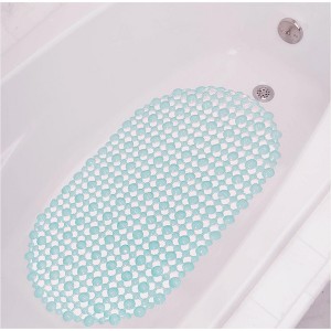 Home Mart Goods Light Blue Vinyl Non-Slip Bathtub Shower Mat With Suction Cups -27" x15" - 1 of 4