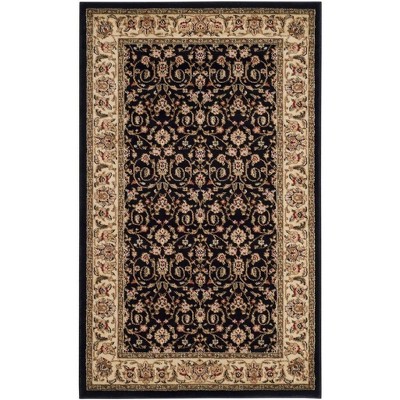 Black Floral Synthetic 4' x 6' Area Rug with Border Embellishment