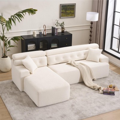 Tiramisubest 98" Sectional Sofas Convertible Chaise Chenille Chesterfield Inspired High Density Compression Cozy Lounger for Living Room