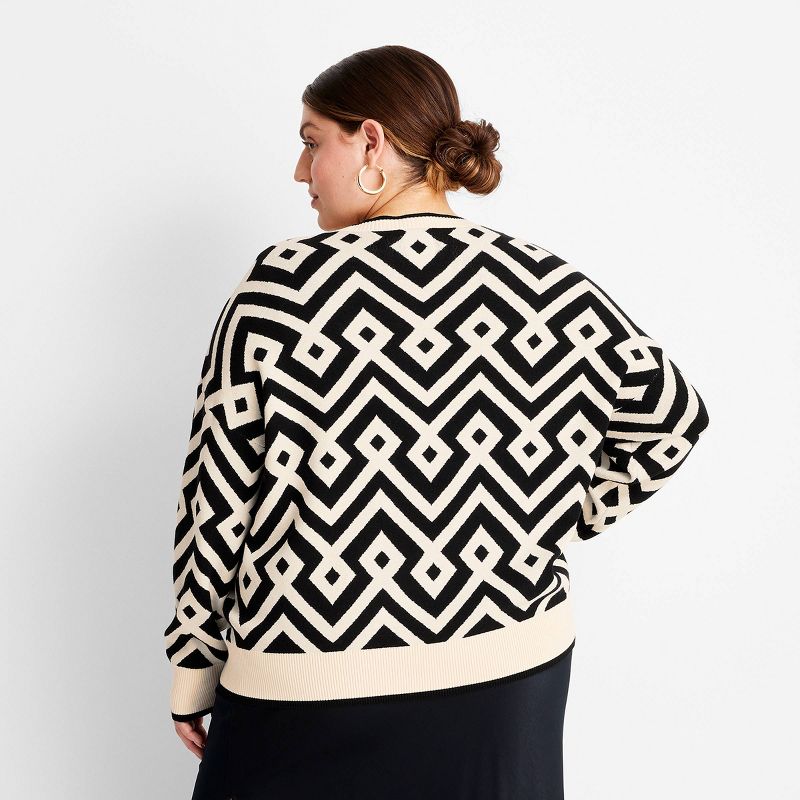 Women's Jacquard Oversized Crewneck Sweater - Future Collective™ with Jenny K. Lopez Black/Cream, 2 of 5