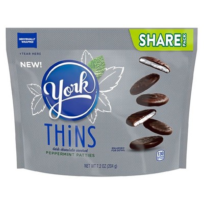 York THiNS Dark Chocolate Peppermint Pattie Candy Share Pack 7.2 oz