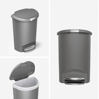 Gray Plastic Semi-Round 13 Gallon Step Trash Can with Locking Lid