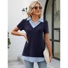 Clearlove Women's Long Sleeve Contrast Collared Shirts Patchwork Work Blouse Tunics Tops - 3 of 4