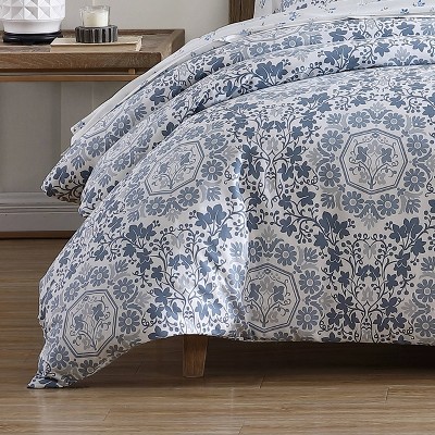 Caldecott Blue Cotton Sateen Full/Queen Duvet Cover Set