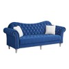Velvet Rolled Arm Chesterfield Loveseat Sofa with Two Pillow,Tufted for Office Home - 2 of 4