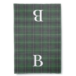 Personalization Mall Christmas Plaid Waffle Weave Kitchen Towel, Green Plaid - 1 of 4