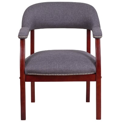 Gray Fabric and Wood Conference Chair with Nail Trim