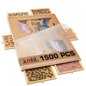 Jumbl 1500-Piece Puzzle Board with Drawers, Lazy Susan & Cover - Rotating Wooden Jigsaw Puzzle Table - 1 of 4
