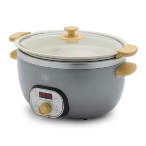 GreenLife Healthy Duo 6qt Slow Cooker with Wood Handle Quartz Gray - 1 of 4