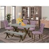 HomeStock 6-Pc Rectangle Distressed Jacobean Finish Solid Wood Top Dining Table with 1-Bench, 4-Chairs - 2 of 4