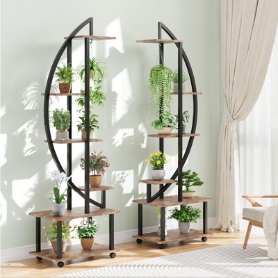 6 TierTall Plant Stand Shelf with Drawers, Half Moon Tiered Plants Shelf Rack for Garden, Indoor Metal Plant Stands, Circle Tiered Display Holder
