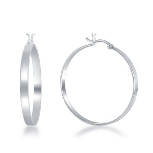 Bella Silver Sterling Silver 4x35mm Flat Hoop Earrings - Silver - 1 of 2