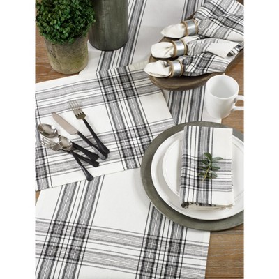 Black and White Plaid Cotton Table Runner, 16" x 120"