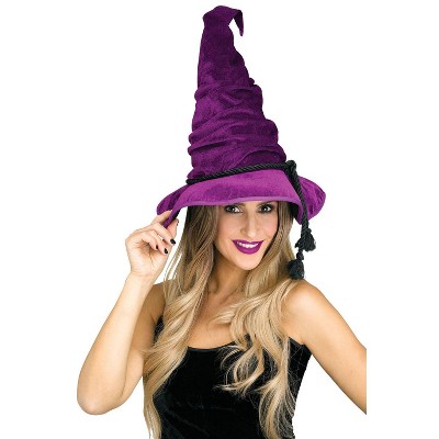 Fun World Women's Black with Purple Fancy Feather Witch Hat, Multi, Standard