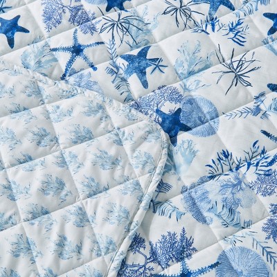 King Blue Microfiber Reversible Coastal Quilt Set