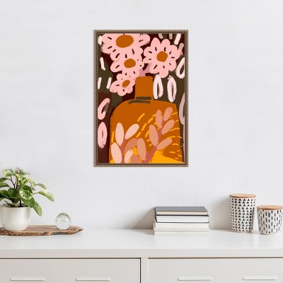 Pastel Flower Impression Abstract Canvas Wall Art with Bronze Frame