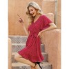 Casual Red Dresses for Women Summer Wrap V Neck Bell Sleeve High Waist Boho Polka Dot Print Wedding Guest Mini Dress - 4 of 4
