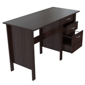 Inval Writing Desk with 3 Drawers Espresso: Mid-Century Modern, Laminate Surface, MDF Frame, Open Shelf - 1 of 4