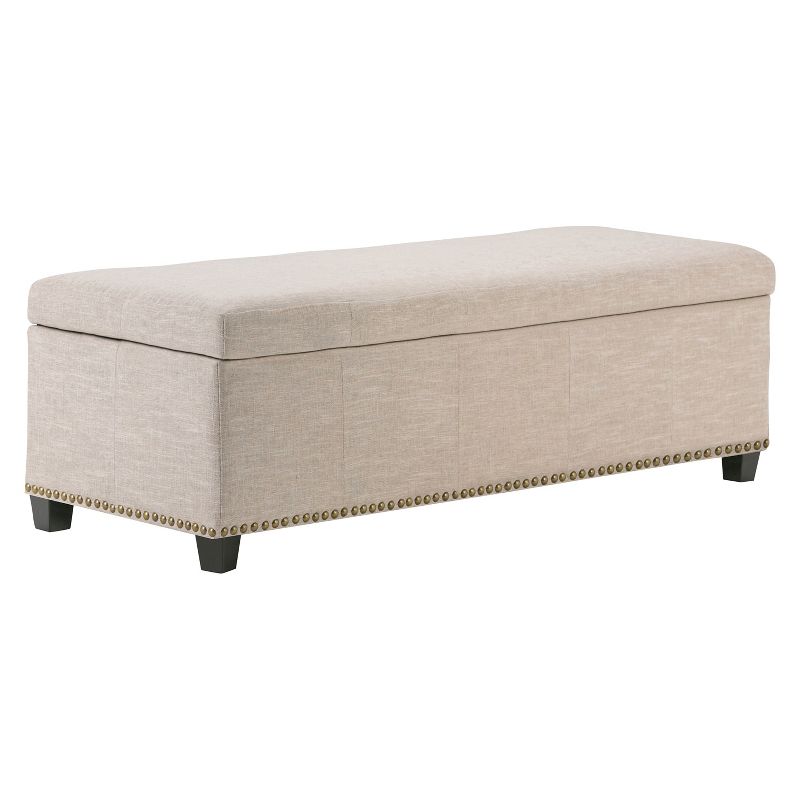 48&#34; Large Stanford Storage Ottoman Natural Linen Look Fabric - WyndenHall, 1 of 8