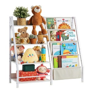 Ruvalino Decorative Bookshelf Kids Sling Bookcase Toy Organizer with Side Pockets for Nursery, White, 33.9"*11.8"*30.9" - 1 of 4