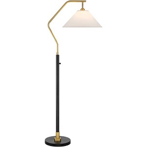 Possini Euro Design Rook Mid Century Modern 66" Tall Standing Floor Lamp Light Curved Chairside Arc with Dimmer Gold Black Metal Living Room Bedroom - 1 of 4
