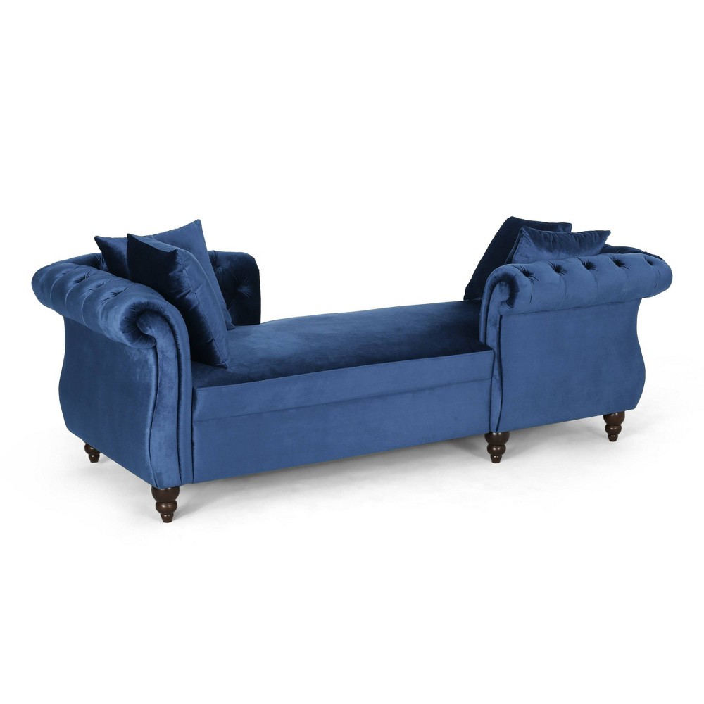 Houck Modern Glam Tufted Velvet Tete-A-Tete Chaise Lounge: Elegant Scroll Arms & Birch Legs - Christopher Knight Home