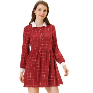 INSPIRE CHIC Women's Plaid Long Sleeve Button Contrast Point Collar Shirt Dress - 1 of 4