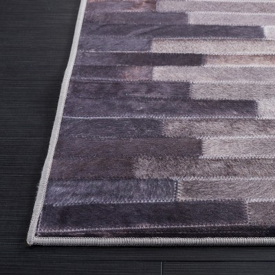 Gray Rectangular Hand-Knotted Faux Fur Rug, 3' x 5'